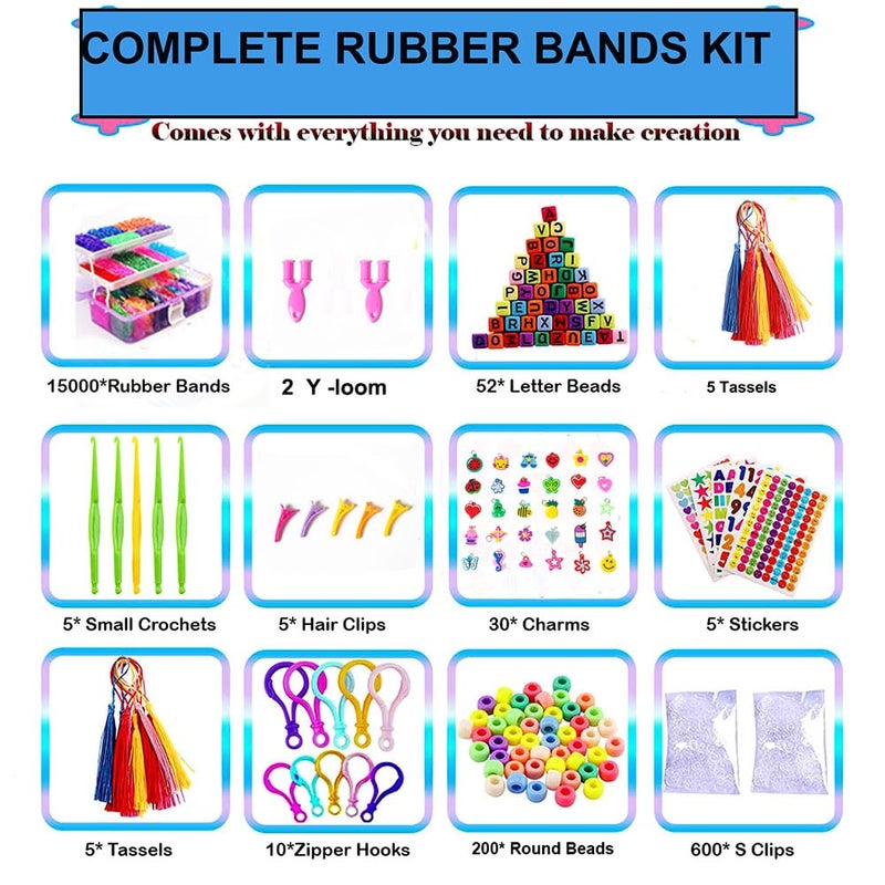 YITOHOP 15000+ Rubber Loom Bands, Mega Rubber Bands Bracelet Kit,Loom Bracelet Making Kit with 3 Layer Container,30 Colors,380 Beads,30 Charms,Clips, Hooks Tools for DIY Art Christmas Holiday Gift - Image 2